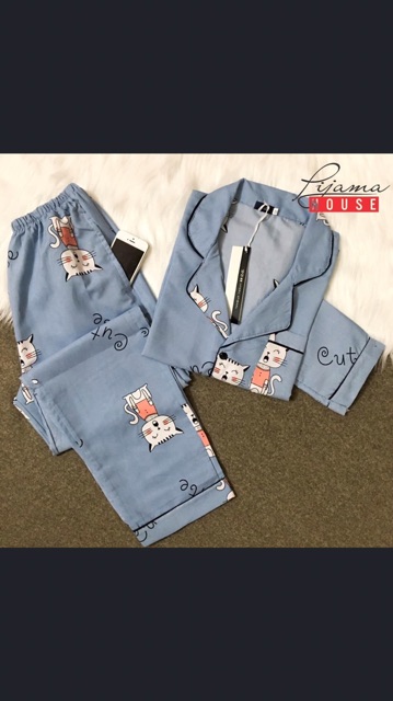 Bộ pizama dài tay chất kate thái mềm loại 1