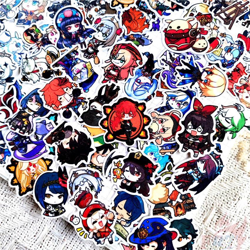 Set 120 miếng dán trang trí decal thiết kế Q Genshin Impact Q-A mini thời trang cho sổ lưu niệm album nhật ký DIY