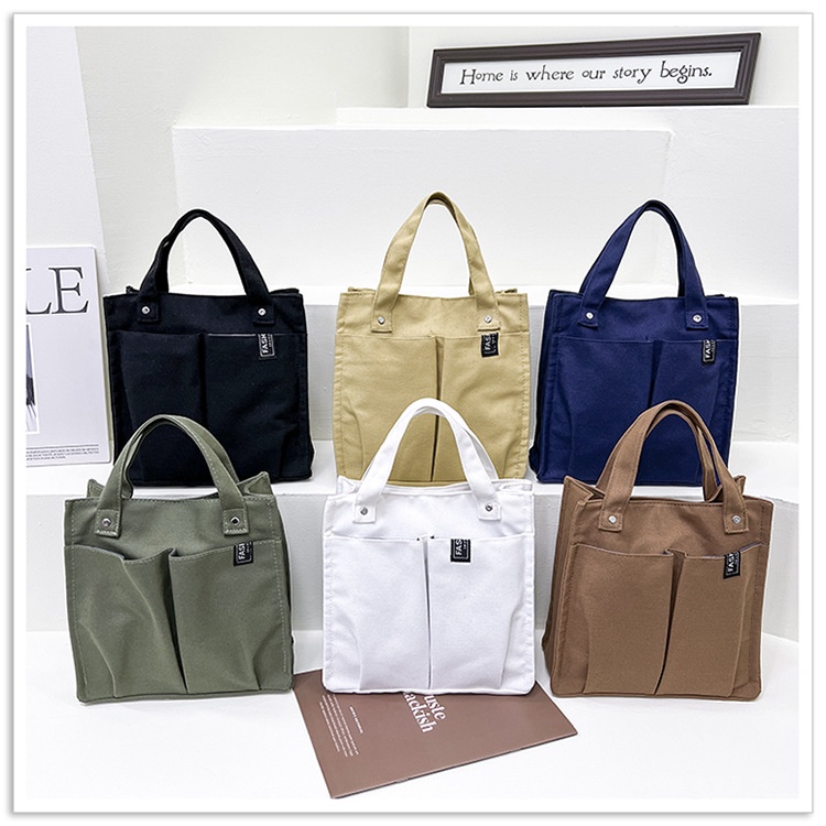 Túi Xách Tay Đựng Hộp Cơm Trưa Bằng Vải Canvas Màu Sắc Đơn Giản Xinh Xắn
