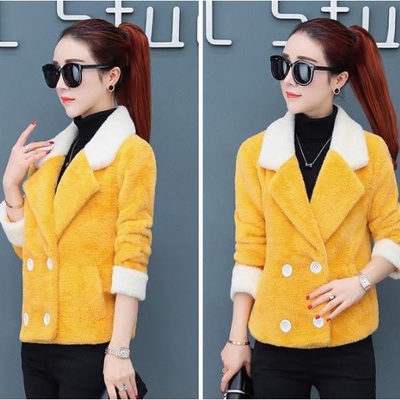 Q110301 Áo khoác lông nữ dài tay mùa đông hàng nhập