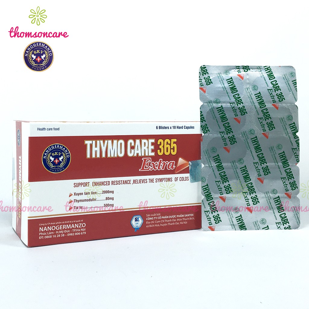 Xuyên tâm liên tăng cường miễn dịch Thymo Care Hộp 60 viên có thêm Thymodulin và tía tô tăng sức đề kháng