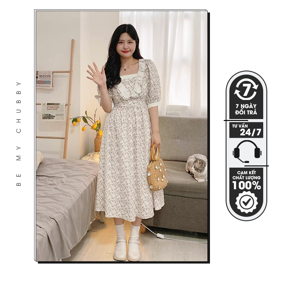 Đầm Bigsize Babydoll Tay Ngắn Cổ Vuông In Họa Tiết Dưới 85Kg│Be My Chubby - Thời Trang Bigsize Nữ