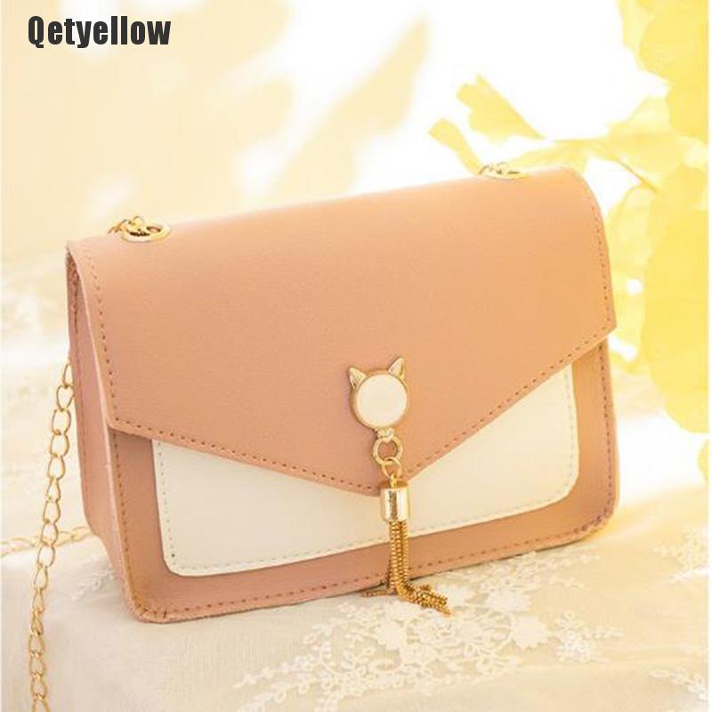 Túi đeo chéo mini phối dây xích màu vàng thời trang cho nữ