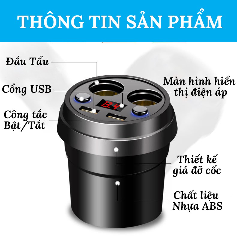 Cốc Chia Tẩu Sạc Trên Ô Tô – Chia 2 Đầu Tẩu Và 2 Cổng USB VERSION 1 LOẠI TRÒN