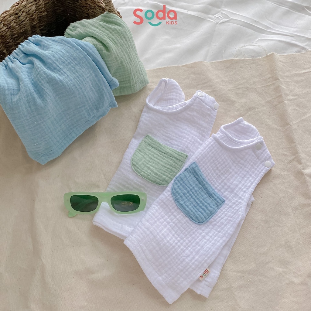 Bộ quần áo cho bé trai SODA KIDS phối túi ngực xô muslin mềm mát
