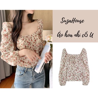 [Hàng Quảng Châu] Áo Hoa Trễ Vai Hàng Đẹp SuzaHouse Phong Cách Hàn Quốc Cho Các nàng. Áo Kiểu Nữ
