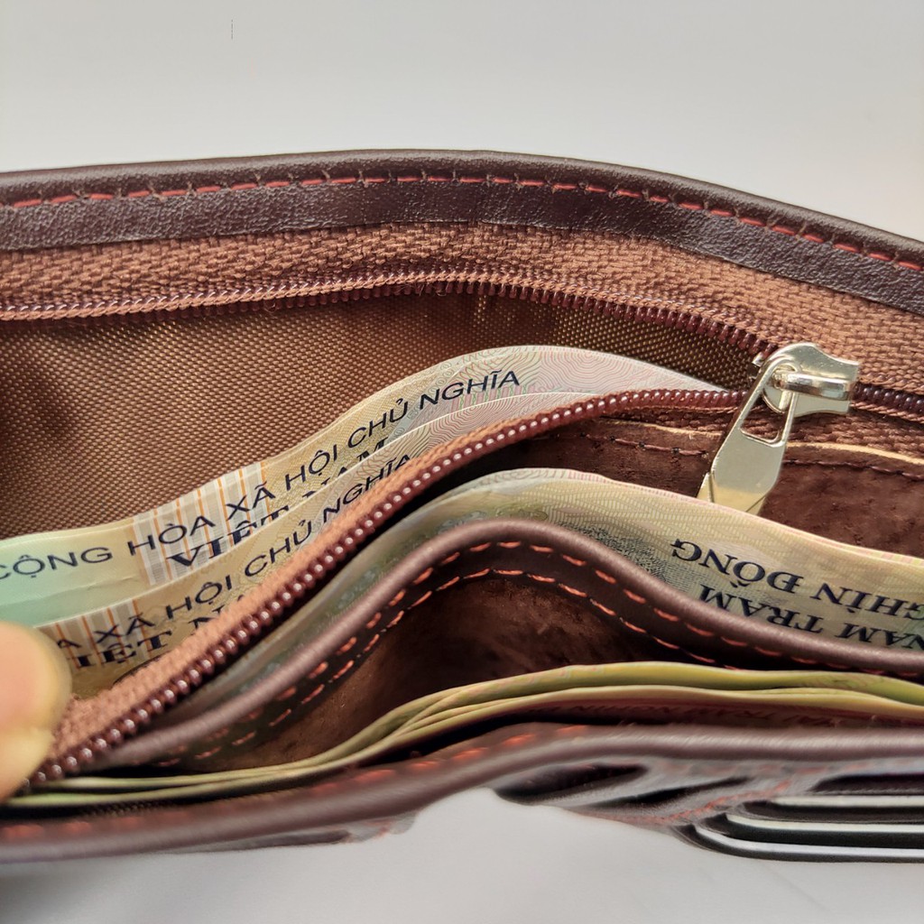 Ví Nam Da Bò HT Bóp Da Nam Cao Cấp Dáng Ngang Sang Trọng Có Hộp Quà Tặng  - DA_HT