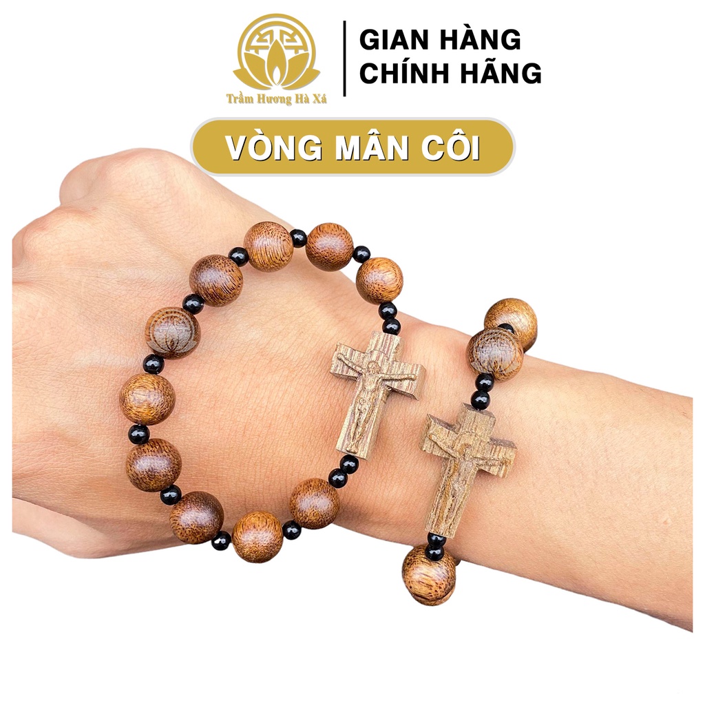 Vòng mân côi Công Giáo đeo tay nam nữ 10 hạt phong thủy gỗ trầm hương HÀ XÁ