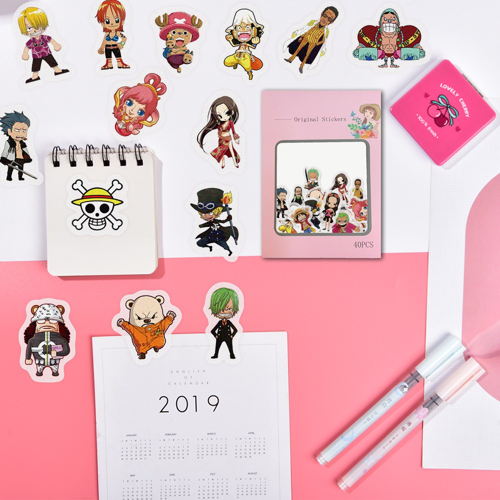 Bộ 40 miếng hình dán nhân vật One Piece trang trí thủ công