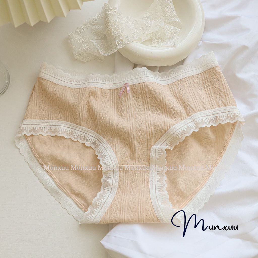 Quần lót nữ MUNXUU vải cotton co dãn 4 chiều phối viền ren mềm mịn thoáng mát - QC132