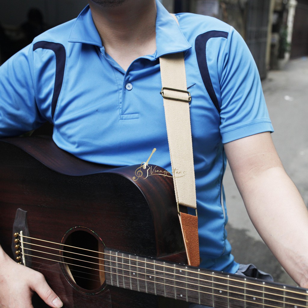 (trợ giá)Dây đeo Guitar Fender màu vàng xám BeGe/ Đen (tặng pick gảy)