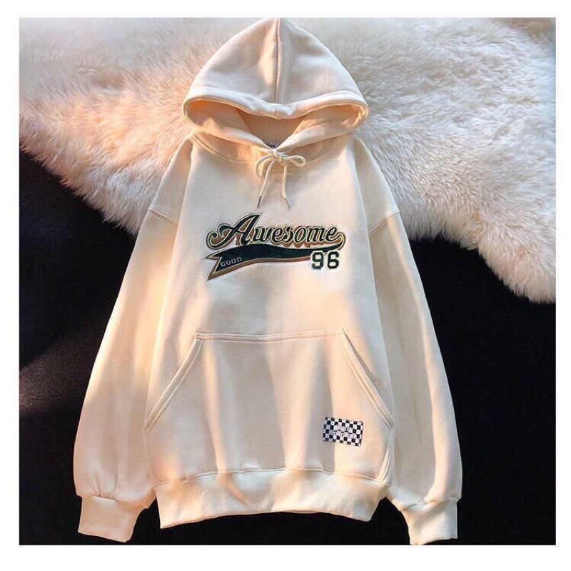 Áo Nỉ Mũ Hoodie Zip Awesome 96 Chất Nỉ Ngoại 2 Màu Nâu Be Dầy Dặn Form Rộng Hàn Quốc(Hàng Sẵn)