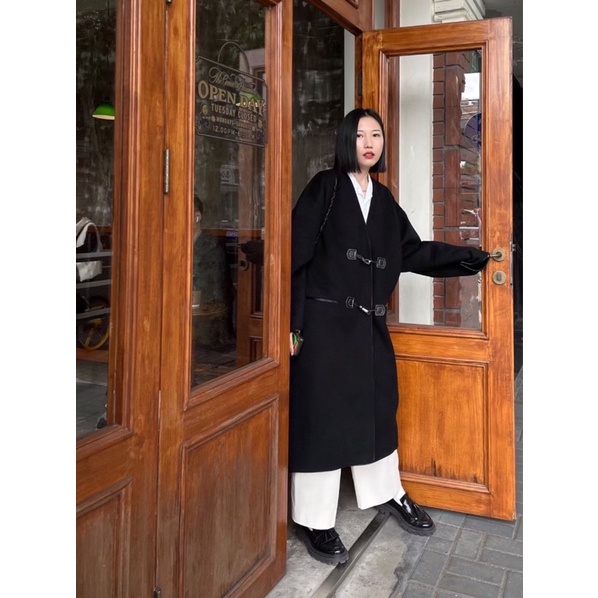Áo khoác dạ nữ dáng dài cổ tim thương hiệu Toteme cao cấp