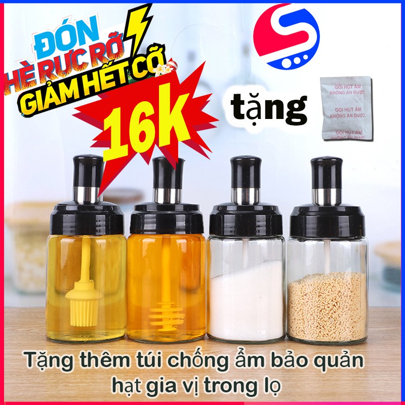 [GIẢM SỐC CHỈ 16K ] Hũ Đựng Gia Vị Thủy Tinh Kèm Muỗng-Kèm Phết Dầu-Kèm Phết Mật Ong-Dung Tích 250ml