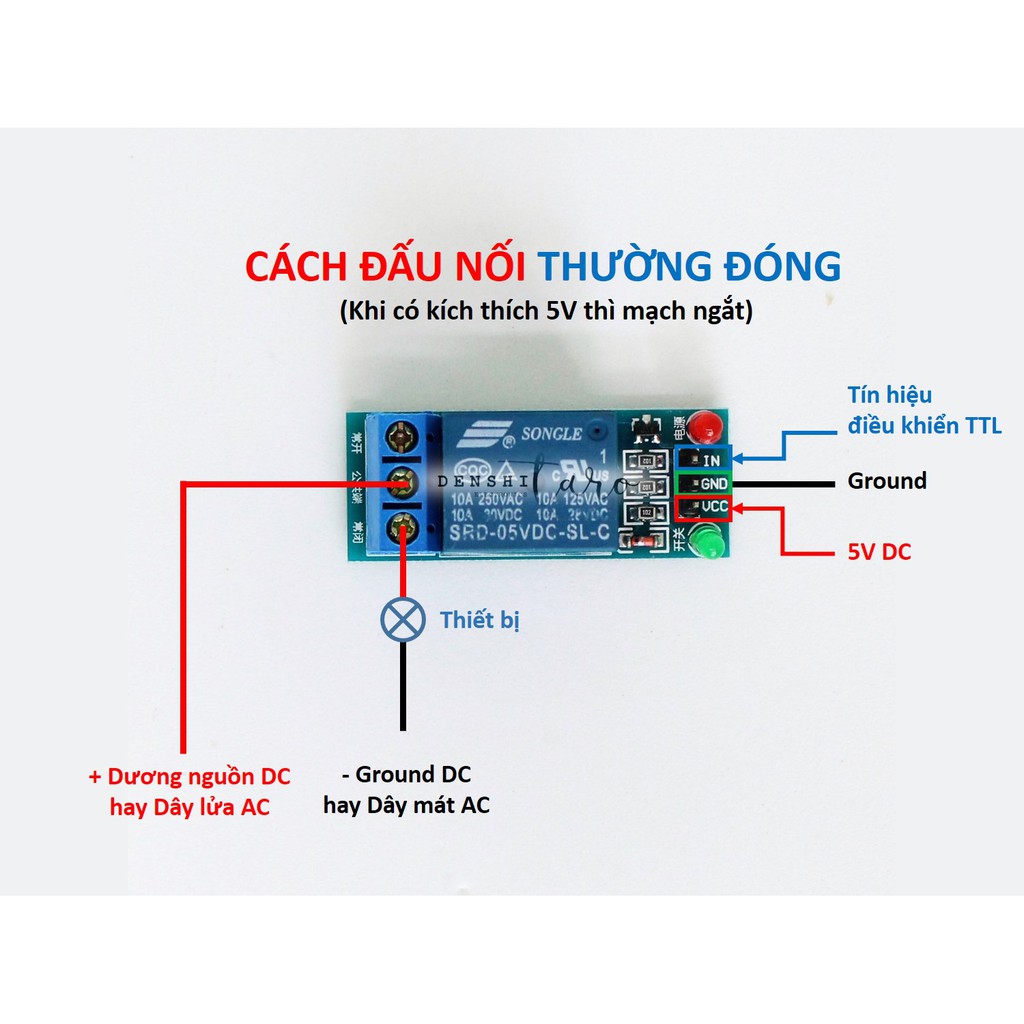 Denshitaro Relay 1 kênh 5V-10A 220VAC 30VDC Rơ le 1 kênh D00- 015