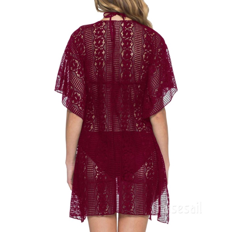 Áo sơ mi cổ chữ V tay ngắn dáng rộng viền ren màu đỏ rượu/trắng/xám/đen cho nữ
 | BigBuy360 - bigbuy360.vn