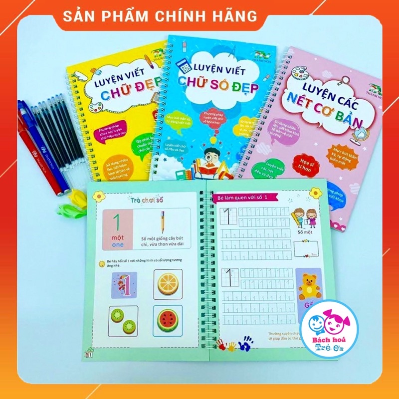 Combo 3 quyển vở tập luyện viết chữ số đẹp thần kỳ - mực tự bay dùng mãi mãi 😊😊Bộ Vở tập viết chuẩn ngữ pháp Việt Nam