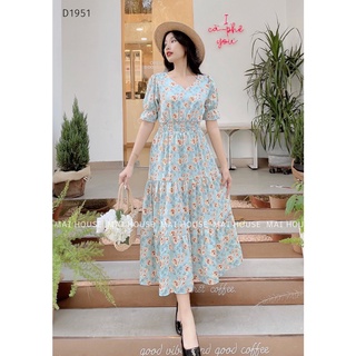 Đầm hoa tầng đuôi cá bo chun eo - D1951
