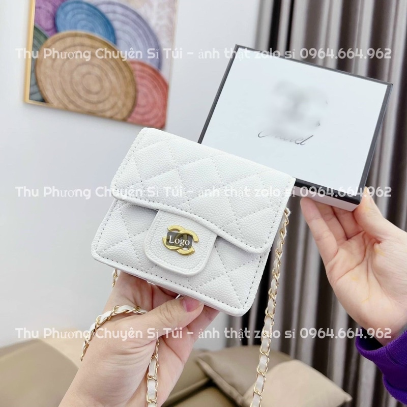 [FREESHIP] Túi xách mini nữ đính logo vàng nổi trần trám nhiều ngăn có dây đeo chéo (ảnh thật shop chụp)