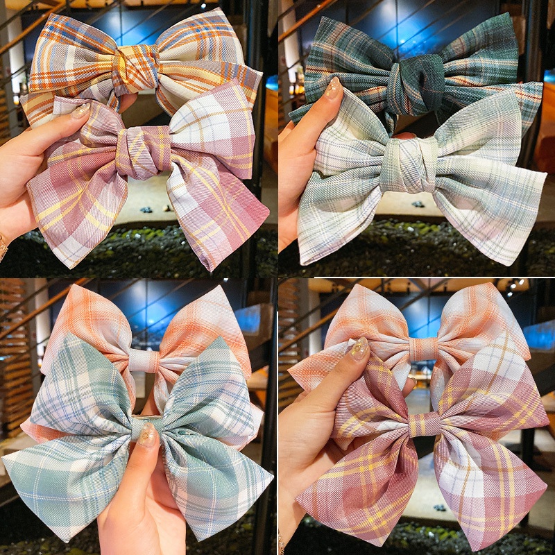 Kẹp Tóc Nơ Lớn Họa Tiết Kẻ Sọc Phong Cách Lolita Nhật Bản Dành Cho Nữ