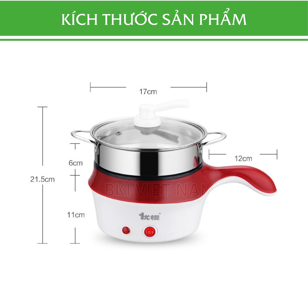 Nồi lẩu điện đa năng kèm giá hấp có tay cầm tiện dụng chắc chắn 18cm, Nồi lẩu hấp Mini 2 tầng cao cấp(Tặng kèm khăn lau)