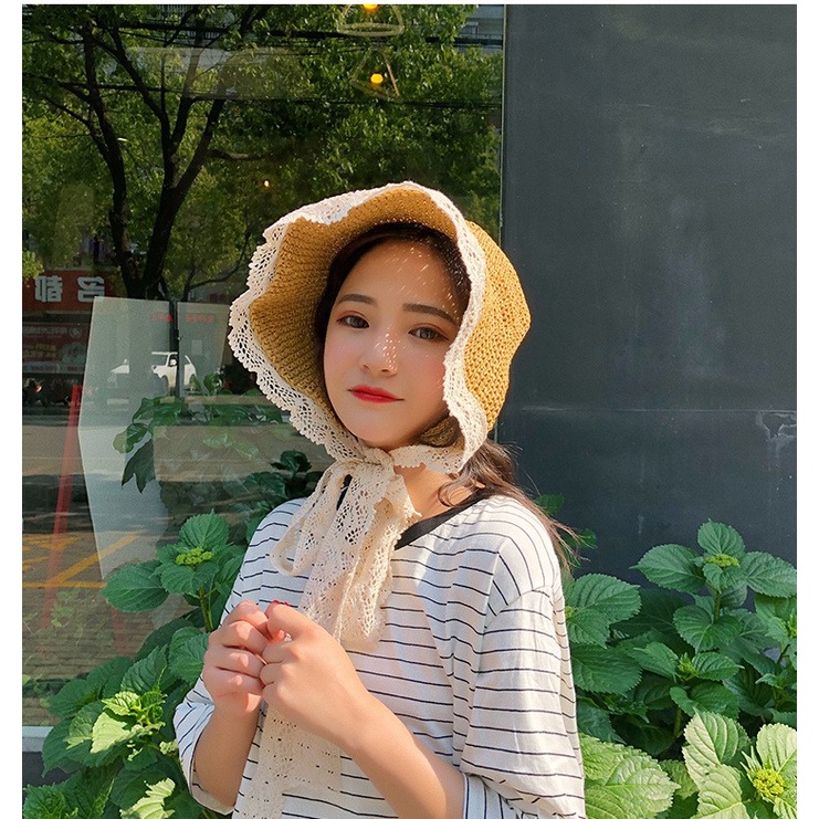 Nón cối vành ren phối dây thắt cực xinh xắn