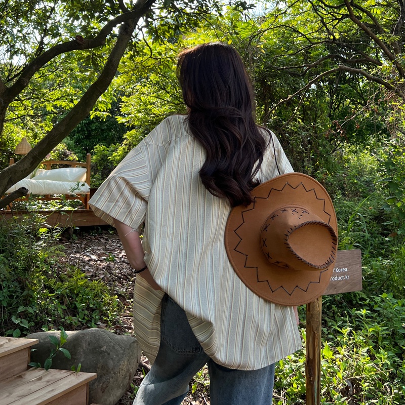 Áo Sơ Mi Tay Ngắn Kẻ Sọc Hoạ Tiết Hoa Thêu Phong Cách Vintage