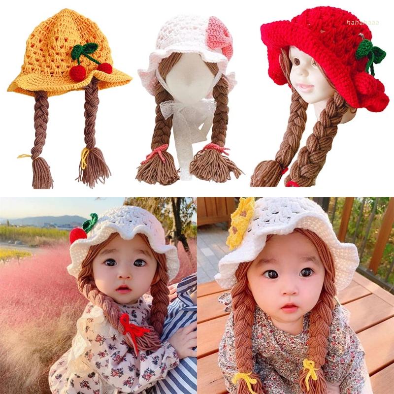 Mũ len kèm tóc giả dùng chụp ảnh cho bé gái