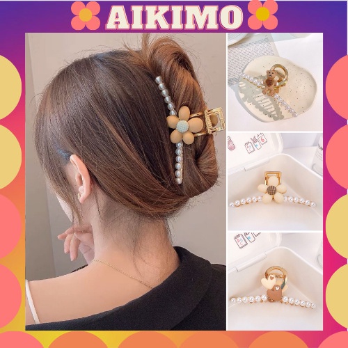 Kẹp tóc Hàn Quốc đính đá ngọc Cặp tóc càng cua kim loại siêu nhẹ gấu tim hoa thời trang cho nữ xinh sang chảnh Aikimo KG