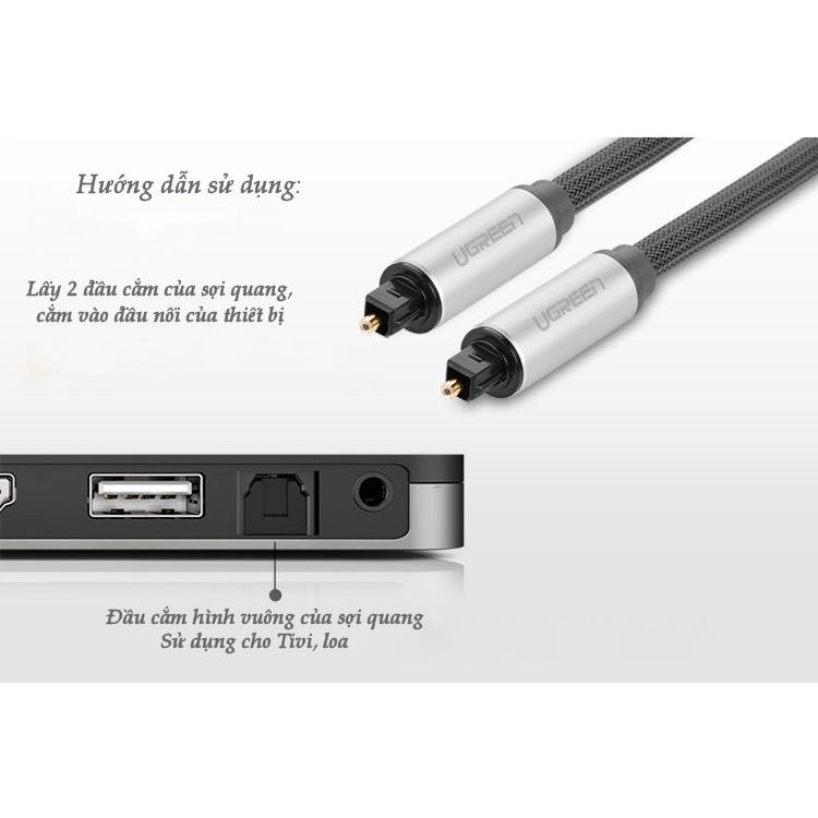 Cáp audio quang (Toslink, Optical) 1M Ugreen 10539 vỏ nhôm cao cấp- Hàng bảo hành chính hãng 18 tháng