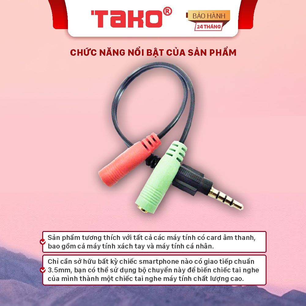 Bộ chia tai nghe 1 đầu cắm sang 2 cổng Míc và âm thanh 3.5mm. Chính hãng