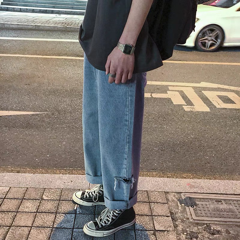 Quần jean nam rách gối ống rộng chất dày TẶNG VỚ 0Đ, quần bò jean ống rộng, quần baggy jean FFStore | BigBuy360 - bigbuy360.vn