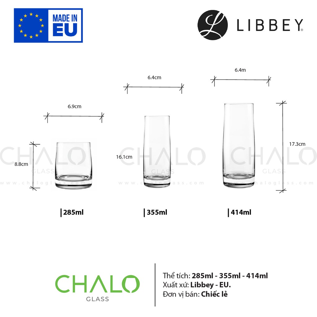 [Made in EU] Ly thủy tinh Libbey Stark Rock &amp; Beverage - 285ml - 355ml - 414ml - 928105 - 927887 - 927870