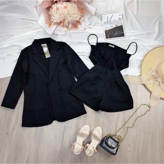 set vest hàn quốc 3 món( gồm áo khoác vest , áo hai dây, quần short )