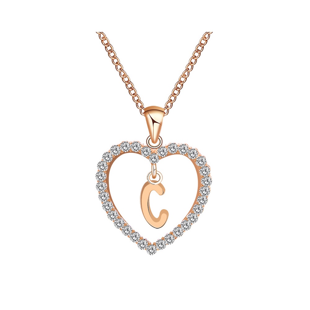 New products fashion simple diamond peach heart love letter necklace