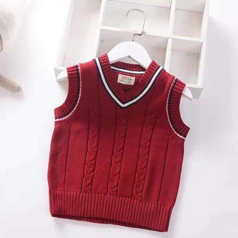 Áo gile len cổ tim phong cách Hàn Quốc cho bé trai, hàng QCCC, chất mịn đẹp