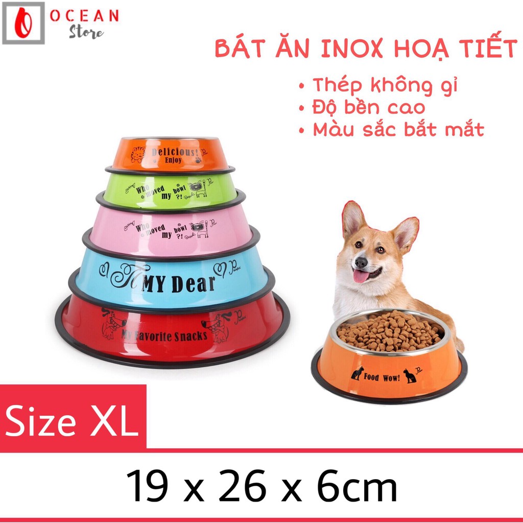 Bát ăn inox màu cho chó mèo - Bát ăn B03 Size XL (19x26x6cm)