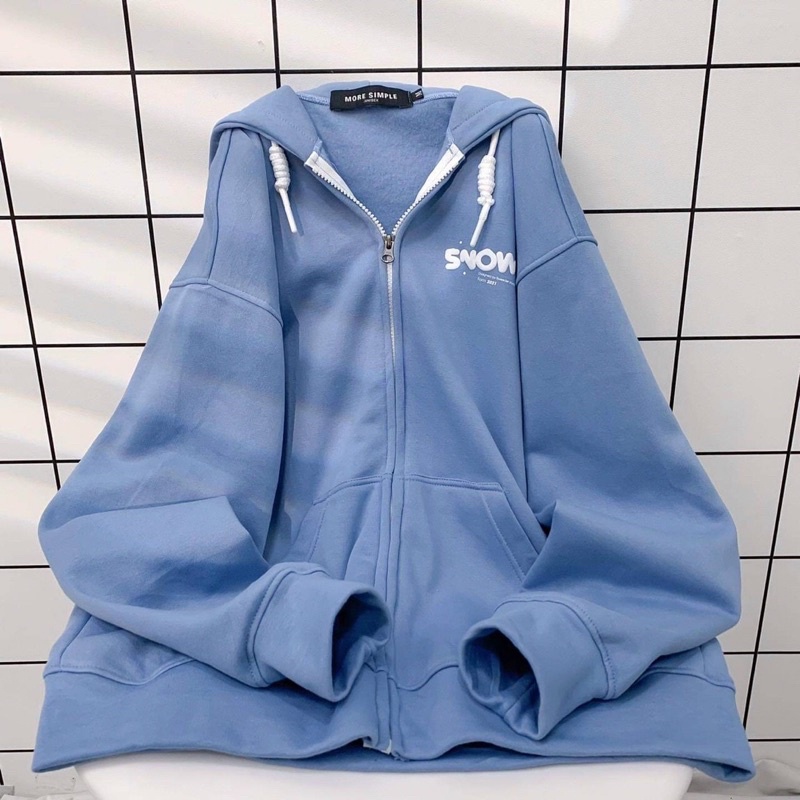 Áo Khoác Nỉ Bông SNOW Form Rộng Vải Nỉ Bông Unisex Ulzzang Màu Xanh Trắng | BigBuy360 - bigbuy360.vn
