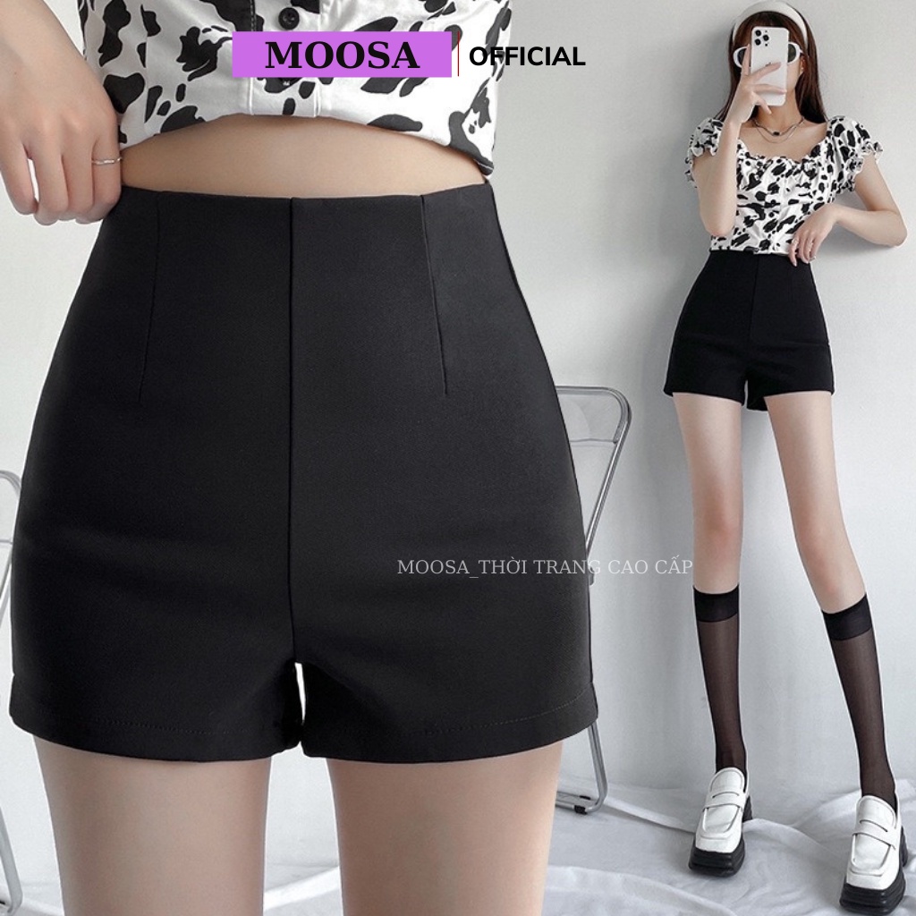 Quần Đùi Nữ Moosa Cạp Cao Biker Vải Umi Dáng Short Ôm Mặc Nhà, Đi Biển