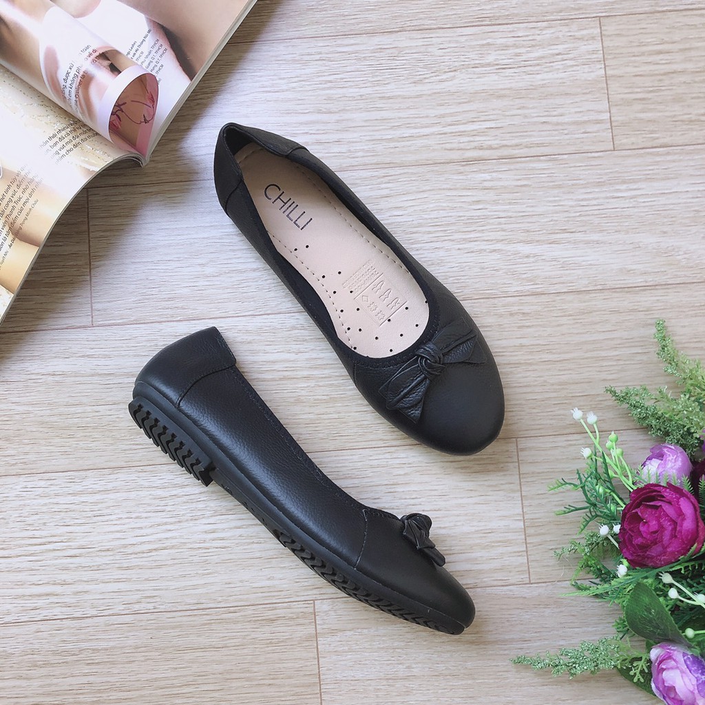 GIÀY BÚP BÊ DA THẬT GẮN NƠ-2057