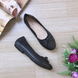 Giày búp bê da thật gắn nơ-2057
