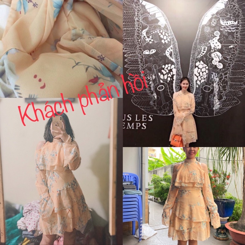 [ẢNH THẬT/ Sẵn] Đầm hoa nhí khoét vai thư ký Kim. Váy hoa tay bèo hai tầng. | BigBuy360 - bigbuy360.vn