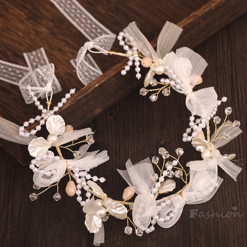 Băng Đô Cài Tóc Đính Ngọc Trai Nhân Tạo Xinh Xắn Cho Cô Dâu