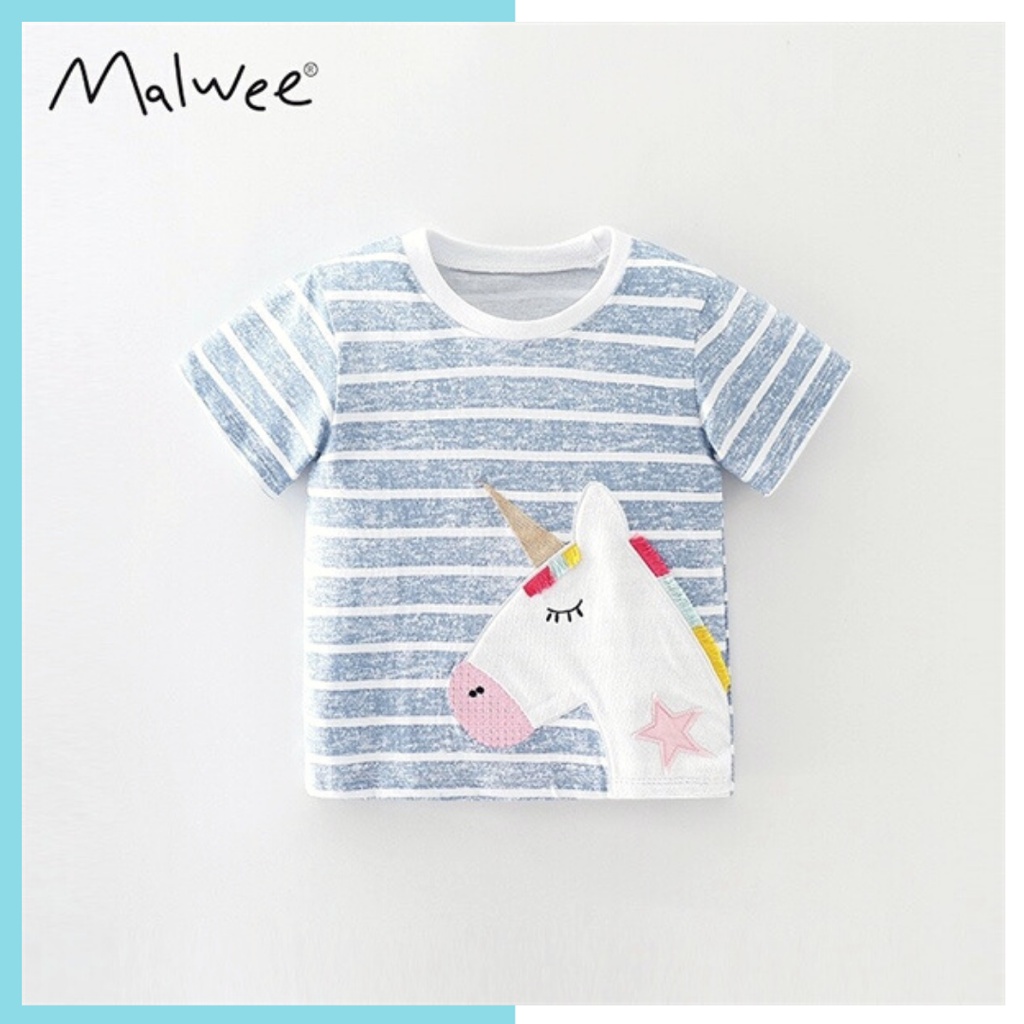 Áo thun hè cotton Malwee kẻ xanh pony MW52119 cho bé gái 2-8 tuổi Mẫu mới 2022 - Little Maven Official Store