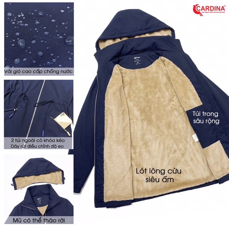 Áo PARKA nữ CARDINA lót lông cừu cao cấp siêu ấm cho mùa đông không lạnh