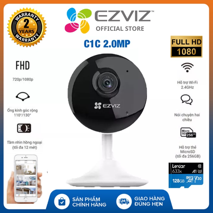 Camera Wifi Ezviz C1C CS-C1C-D0-1D2WFR 1080P  đàm thoại 2 chiều theo dõi chuyển động 10 x 20 cm ( Trắng )