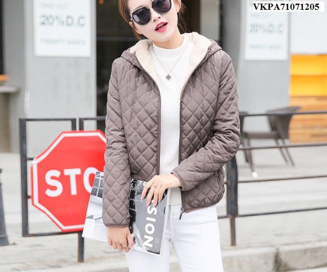 Áo khoác trần trám có lớp lót lông cho nữ