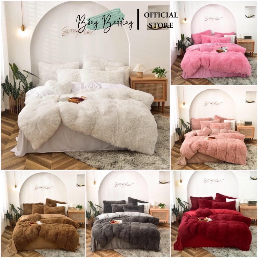 Bộ Chăn Ga Gối Nỉ Lông Tim HIN BEDDING Cao Cấp Tặng Kèm Gối Tim Hàng Có Sẵn Miễn Phí Bo Chun