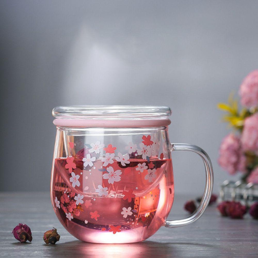 Cốc Thủy Tinh Chịu Nhiệt Có Ngăn Lọc Trà / Cà Phê / Sữa / Nước Ép Hoa Anh Đào