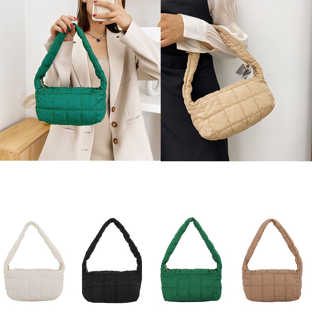 Túi tote mua sắm đeo vai kẹp nách thiết kế đám mây chần bông đệm nylon phồng màu kẹo thời trang mùa đông cho nữ